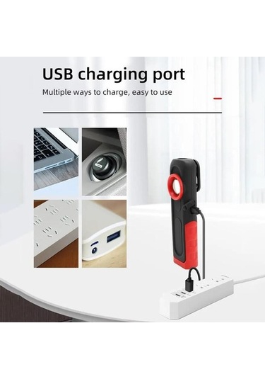 Novahub Manyetik Şarj Edilebilir 360 Derece Dön. Kancalı Led Çalışma Işığı, Taşınabilir Kırmızı-siyah, Ip44 Su Geçirmez Kırmızı - Siyah