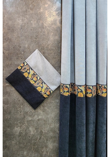 Country Fon Perde Gri Siyah Renk Gri