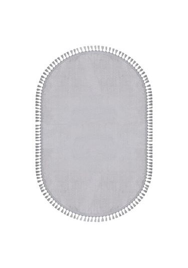 Comfort Puffy Oval Ponpon Saçaklı Peluş Halı Gri