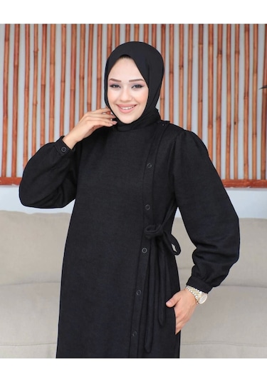 Bağlamalı Çıt Çıt Detaylı Ferace , Siyah Siyah