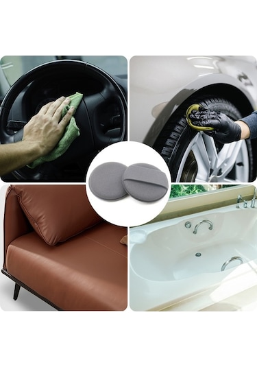 Pazly 5 Adet 4 Yuvarlak Cep Süngeri, Gri Mikrofiber Araba Bakım Ağda Pedi