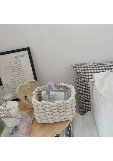 Dokuma Saklama Sepeti, Pamuk Halat Küçük Depolama Sepeti, Minimalist Tuvalet Kağıdı Sepeti, Sevimli Depolama Sepetleri Gri Açık Gri