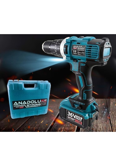 Anadolu Strong ANS1054-M 36V 5Ah Li-ion Çift Akülü Darbeli Matkap Vidalama Seti