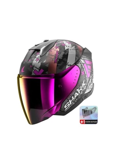 Şeffaf Vizör + Shark Skwal İ3 Jet Hellcat Iridyum Vizörlü Yarım Kask Mor