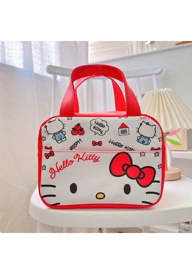 Yeiuyi Kitty Kedi Desen Yalıtımlı Öğle Yemeği Çantası Kırmızı