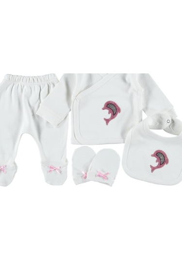 Taşlı Balık Pamuklu Kumaş Kız/erkek Bebek Zıbın Seti Kutulu Pembe