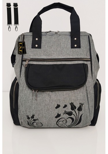 Bebek Bakım Çantası Organizatör Fonksiyonel Termal Anne Bebek Bakım Sırt Çantası Lale Gri Siyah Gri - Siyah