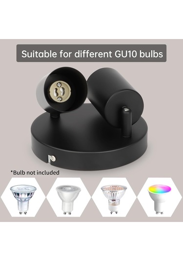 Siyah Tavan Spotu, Gu10 Led Tavan Lambası, 2 Ayarlanabilir Spot, Yuvarlak Tavan Aydınlatması, Ampulsüz Teslimat