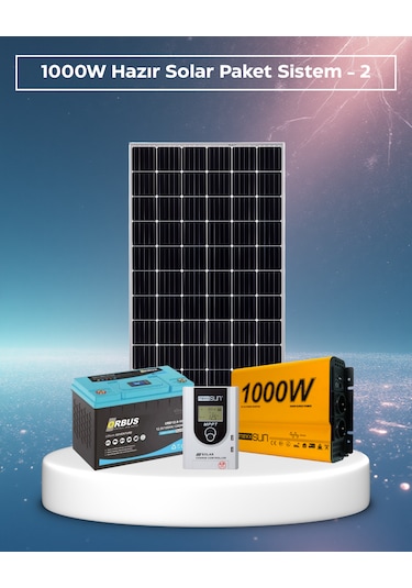 1000w Hazır Solar Paket - 2 Tam Sinüs Off-grid Güneş Enerji Sistemi