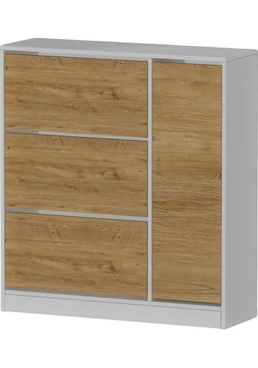 Milano 3 Kapaklı Kayar Raflı Dolaplı Ayakkabılık Meşe Çam