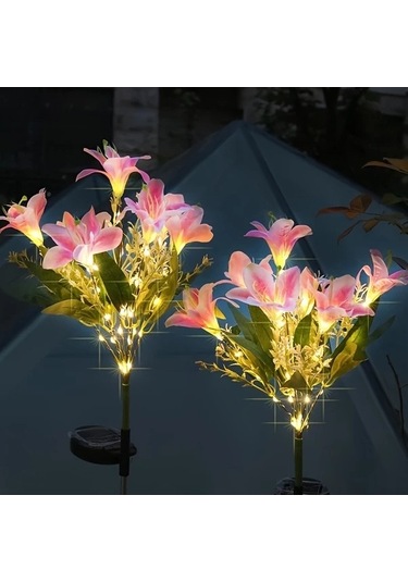Fastbuy Turcoshop11 Pembe 7 Başlı Güneş Enerjili Zambak Bahçe Dekorasyon Led Işık Bahçinde Güzel Yansıtır