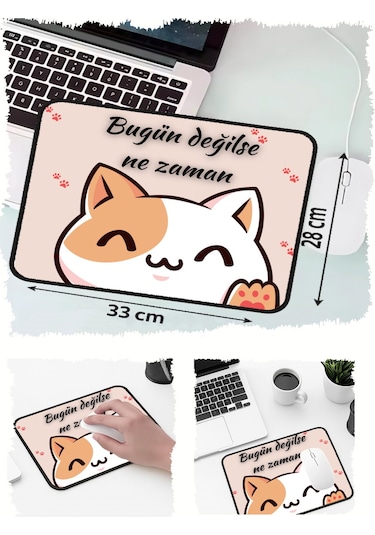Ne Zaman Kedi Tasarımlı 33x28 Cm Mousepad Kaymaz Taban Rahat Konforlu Mouse Pad