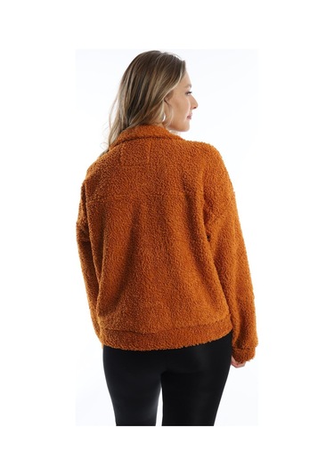 Kadın Çıt Çıt Kapamalı Kıvırcık Peluş Ceket Tarçın