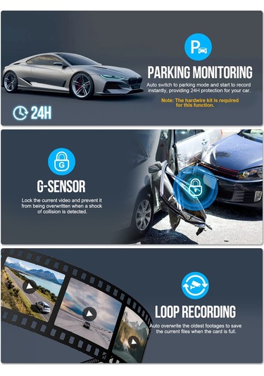 Ranyeek Araba Gördüş Kaydedici Fhd 1080p - 360 Döner 140 Geniş Açı - Wifi Bağlantılı - Akıllı Park Monitörü - Usb Şarjlı Sd Kart Dahil Değil