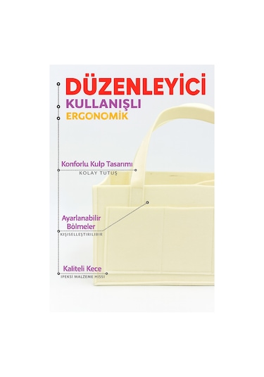 Yunusoğlu Home Krem Anne Bebek Keçe Bakım Çantası Yenidoğan İçin Organizer Düzenleyici Çok Amaçlı Bej