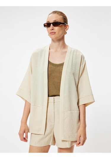Koton Kimono 3/4 Geniş Kol Bol Kalıp Ekru 4sak50143pw Ekru
