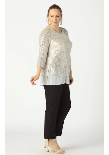 Moda Berray 28034 Payet Büyük Beden Bluz Bej Bej