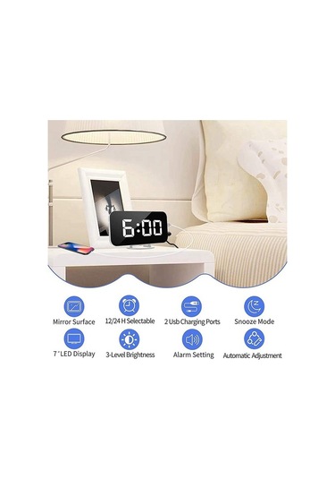 Goldenqian Dijital Çalar Saat, Led Çalar Saat, Otomatik Parlaklık Beyaz Tm6nı3 Beyaz