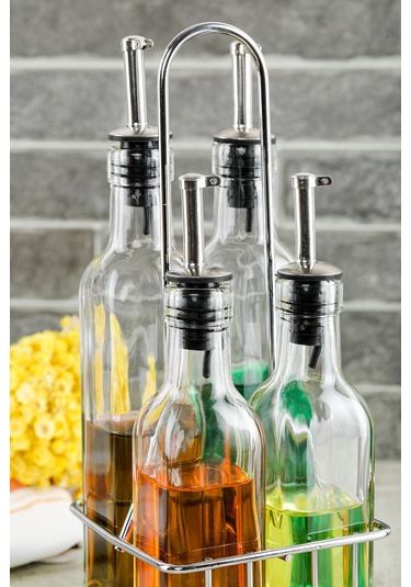 Cooker 5 Parça Standlı Cam Yağdanlık Sirkelik Sosluk Baharatlık Seti Ckr2725 Şeffaf