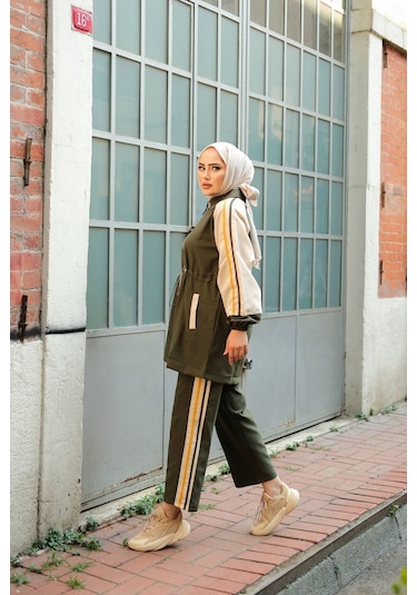 Tesettür Eşofman Takımı Fermuarlı Alt-üst Takım Haki 448 Haki