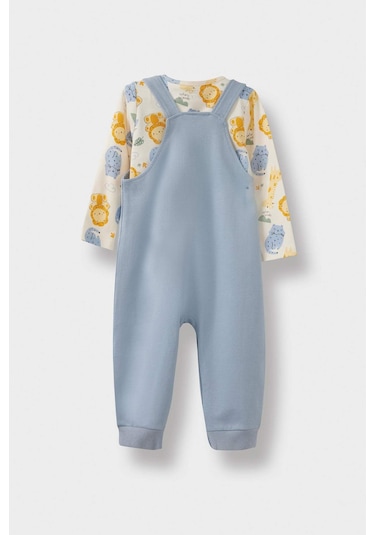 Defacto Erkek Bebek 2li Takım Safari Baskılı Uzun Kollu Tişört Salopet F2208a525aube523 Mavi