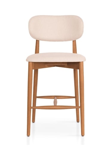 Polo Bohem Ahşap Bar Sandalyesi Krem