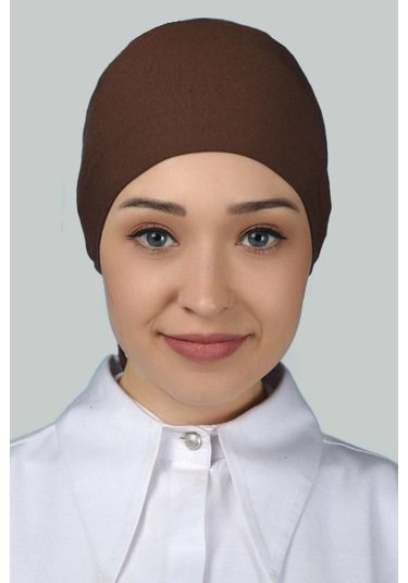 Altobeh Kadın Pratik Dikişsiz Bağcıklı Kaymayan Tesettür Penye Bone - Çikolata