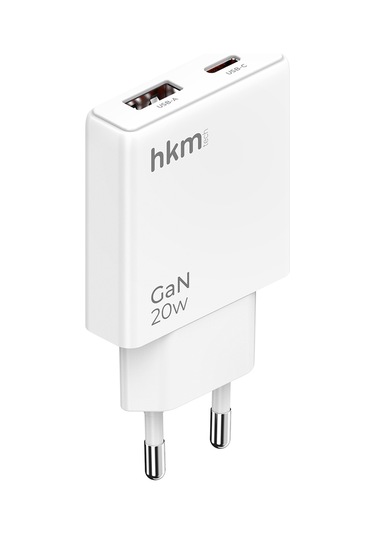 Extra Slim Gan 20W Usb-A Ve Type-C Çift Portlu Hızlı Şarj Aleti Ultra Ince Güç Adaptörü Beyaz