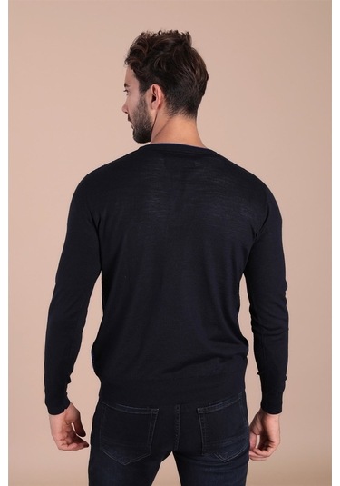 Ferraro V Yaka Superfine Yün Kazak - Lacivert (490433149) Lacivert