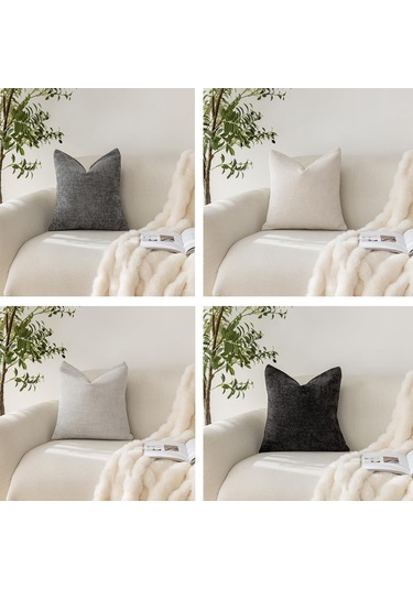 Suofeng 4'lü Kuru İğne Chenille Yastık Kılıfı Seti - 45x45 Cm, Bej-gri-siyah, Yumuşak Dokulu, Koltuk-yatak Dekorasyonu, Ev İçi Isı Verir Krem - Gümüş Gri - Koyu Gri - Siyah
