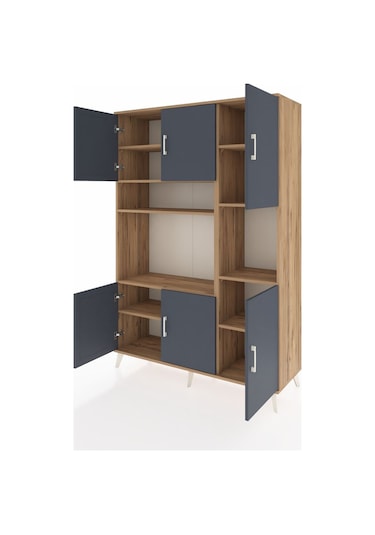 Hyperion Dolap 9 Raflı 6 Kapaklı 132x44x195 Çam-antrasit/çam Çam