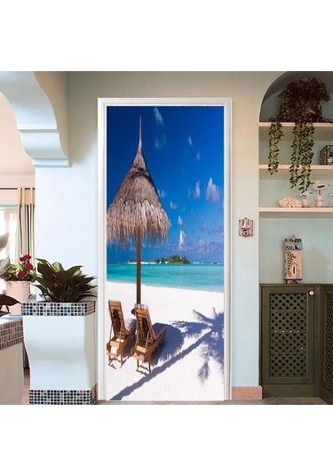 Kendinden Yapışkanlı Kapı Duvar Kağıdı Pvc Ev Tasarım Dekorasyon Plaj Yol Etiket Porte Manzara Posteri Duvar Duvar Çıkartmaları Mt-3315 Diğer
