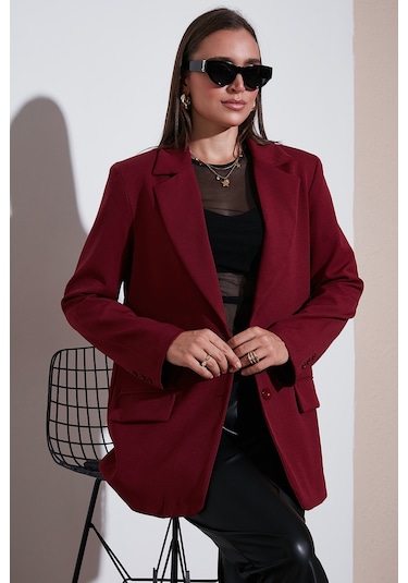 Lela Relaxed Fit Mono Yaka Cepli Blazer Bayan Ceket 611Bc00132 Bordo