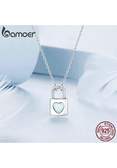 Bamoer 925 Ayar Gümüş Kalp Kilit Kolye Kolye Beyaz Kabuk Aşk Boyun Zinciri Kadınlar İçin Sevgililer Günü Güzel Takı Hediye Beyaz