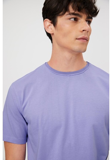 BASKILI BASIC KISA KOL ERKEK T-SHIRT LİLA Lila