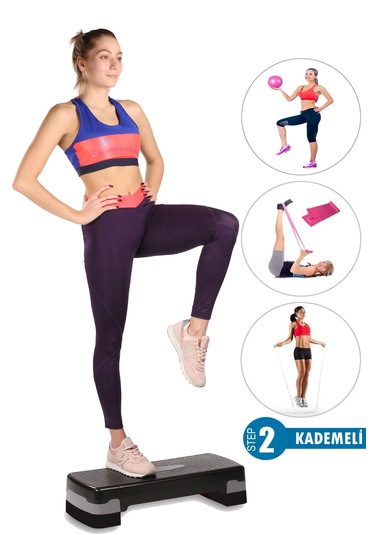2 Kademeli Kaymaz Step Tahtası+denge Topu+pilates Band+atlama ...