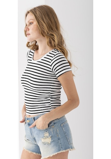 Giysa Kadın Bisiklet Yaka Çizgili Basic Body Siyah - 25509 Siyah