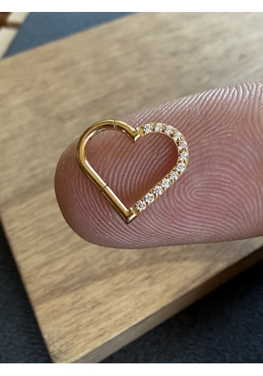 Gerçek G23 Titanium Kalp Modeli Kilitli Titanum Halka Piercing Altın