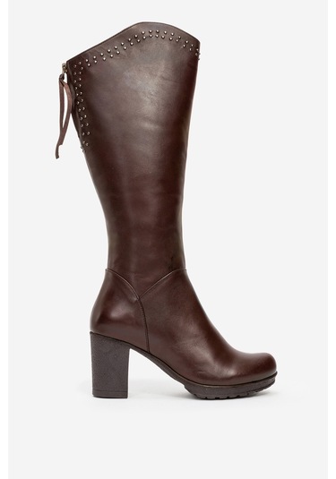 Kadın Yüksek Topuklu Fermuarlı Çizme Gerçek Deri Br 08012 Kahverengi Null Kahverengi
