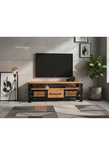 Raweyn Iron Doğal Ahşap Tv Ünitesi - 130cm Açık Ceviz
