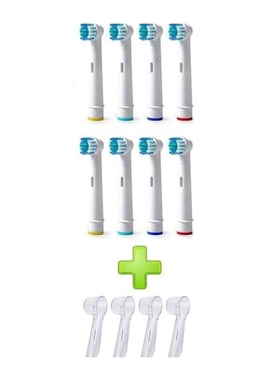 Oral-B ile Uyumlu Şarjlı ve Pilli Diş Fırçası Yedek Başlığı 8 Adet + Koruma Kapağı 4 Adet