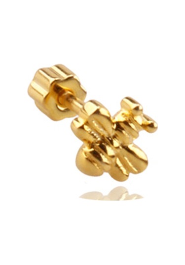 Liu S 24 Arı Gümüş Piercing 925 Ayar, Altın Kaplama, Zirkon Taşlı Ms3839 Altın