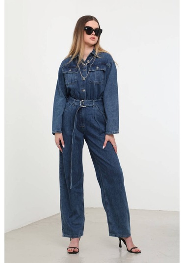 Kadın Oversize Jean Tulum Koyu Mavi 001