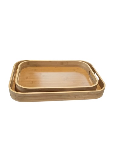 Mybru Dikdörtgen Bambu Tepsi 2'li Set Ahşap