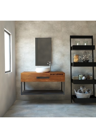 Deryawood  Wind Ahşap Banyo Rafı 40*100*76 Açık Ceviz Çok Renkli