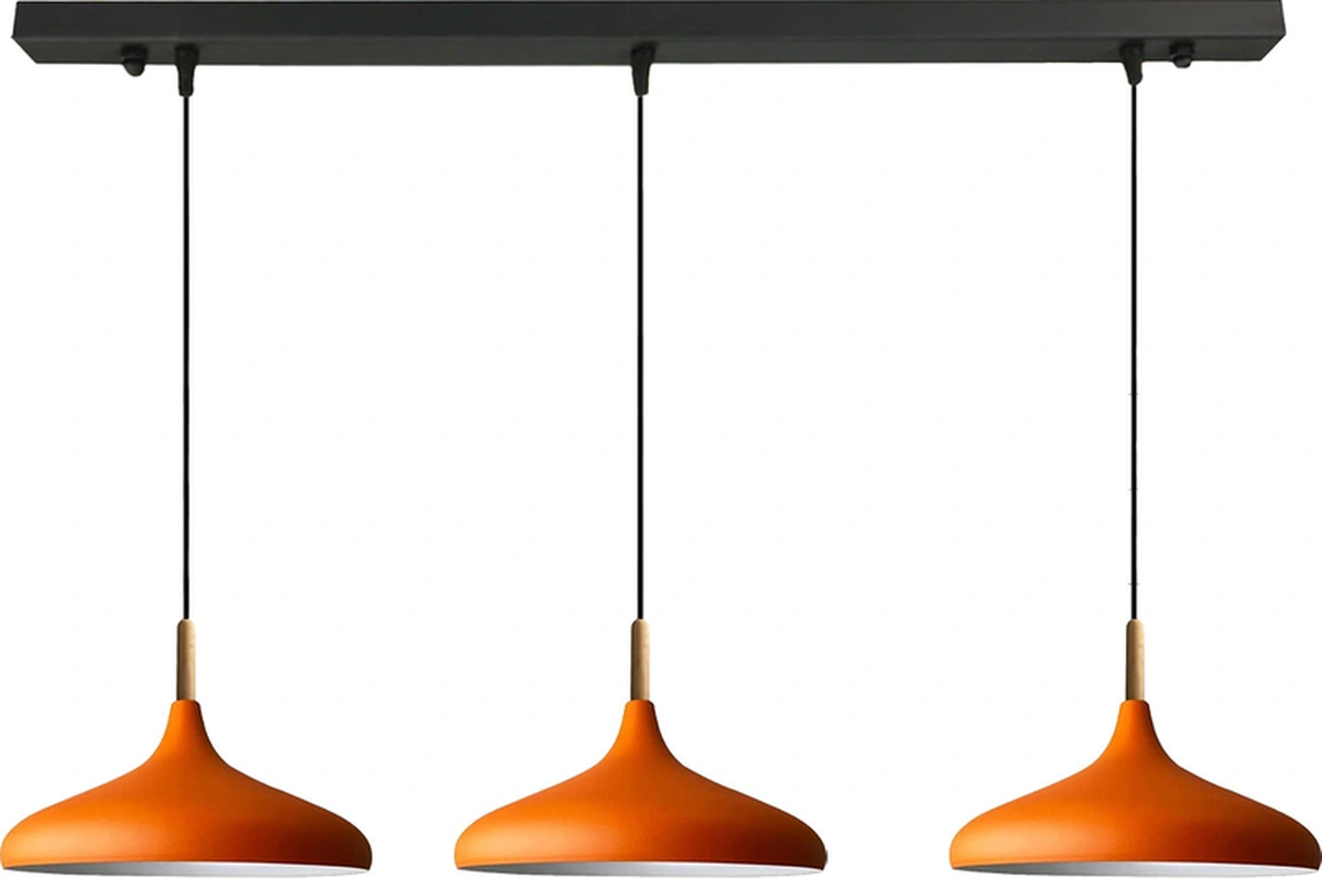 Üçlü Turuncu Ahşap Başlık Sarkıt Lamba Yemek Masası Oturma Odası Mutfak Salon Otel Showroom Hol Turuncu
