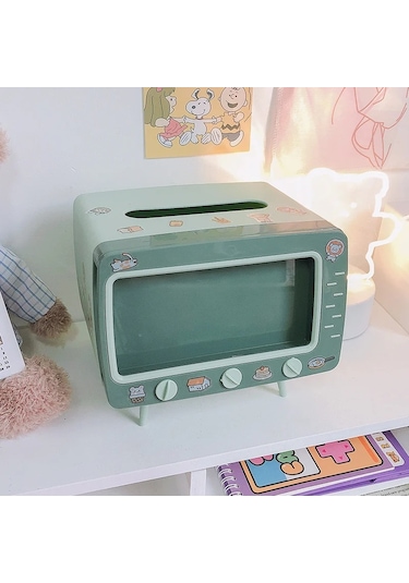 Hiçbir Çıkartma Yeşil-sevimli Plastik Doku Kutusu Ev Çok Fonksiyonlu Kawaii Masaüstü Kutusu Kasa Basit Yaratıcı Peçetelik 46917506