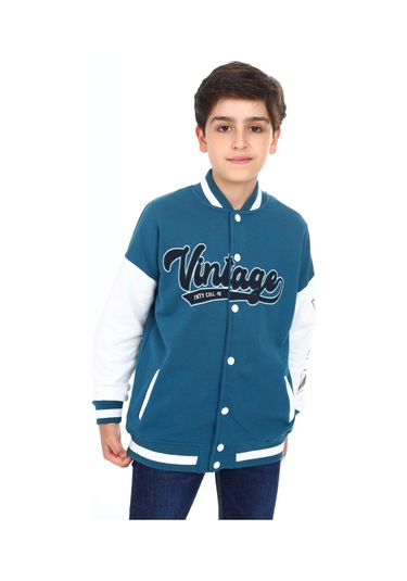 Toontoy Erkek Çocuk Baskılı Kolej Hırka Petrol Mavi