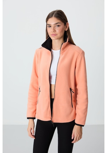 Tommy Life Kavun İçi Dik Yaka Fermuarlı Rahat Form Kadın Polar Sweatshirt - 97173 Kavuniçi