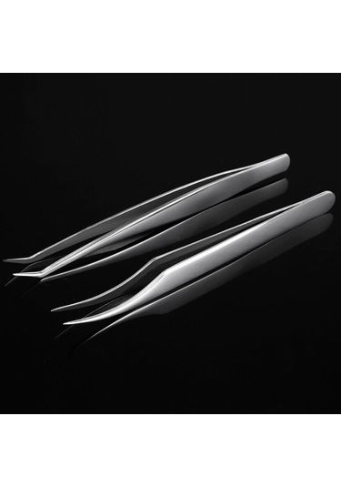 Teltree "2'li Paslanmaz Çelik Kirpik Uzatma Maşası Seti - Düz Ve Kavisli Uçlu, Taşıma Kutusu Hediyeli"